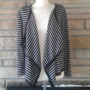 Talbots Black & White Striped Drape Front Cardigan